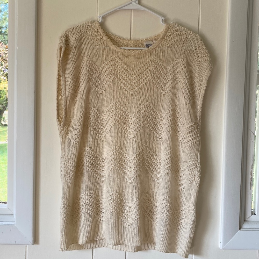 Vintage 80s Pointelle Openwork Sleeveless Sweater Tank L/XL
